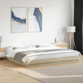 Bed Frame with LED Lights without Mattress Sonoma Oak 7...