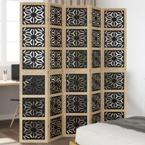 Room Divider 5 Panels Brown and Black Solid Wood Paulow...