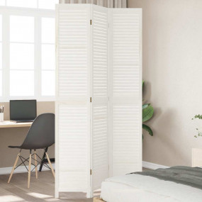 Room Divider 3 Panels White Solid Wood Paulownia