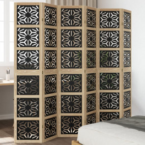 Room Divider 6 Panels Brown and Black Solid Wood Paulow...