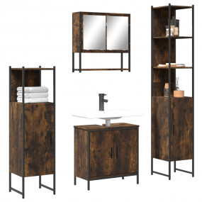 4 Piece Bathroom Furniture Set Smoked Oak Engineered Wo...