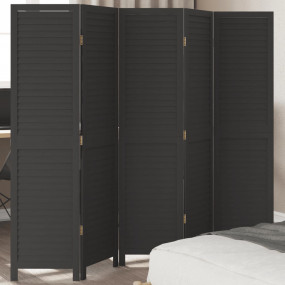 Room Divider 5 Panels Black Solid Wood Paulownia