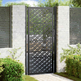 Patio Gate Black 41.3x80.7" Steel Cross  Design