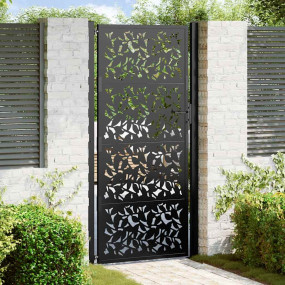 Patio Gate Black 41.3x80.7" Steel Leaf Design