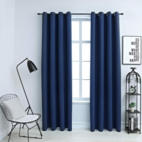 Blackout Curtains with Rings 2 pcs Navy Blue 54"x95" Fa...