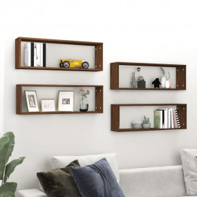 Wall Cube Shelves 4 pcs Brown Oak 31.5x5.9x10.4" Engine...