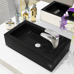 Basin with Faucet Hole Rectangular Ceramic Black 18.1x1...