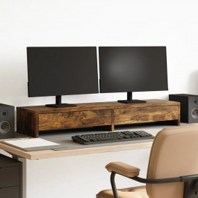 Monitor Stand with Drawers Smoked Oak 39.4x10.6x5.9" En...