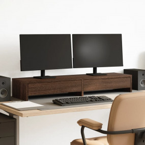 Monitor Stand with Drawers Brown Oak 39.4x10.6x5.9" Eng...