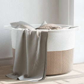 Laundry Basket Brown and White 21.7x14.2" Cotton