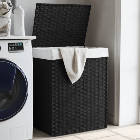 Laundry Basket with Lid Black 18.1x13.0x23.6" Poly Ratt...
