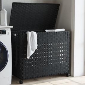 Laundry Basket with Wheels Black 26.0x13.8x23.6" Rattan
