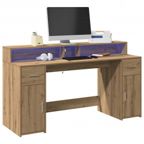Desk with LED Lights Artisian Oak 63.0x21.7x35.8" Engin...