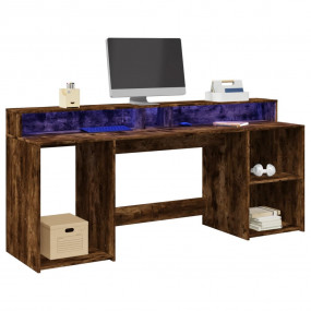 Desk with LED Lights Smoked Oak 78.7x21.7x35.8" Enginee...