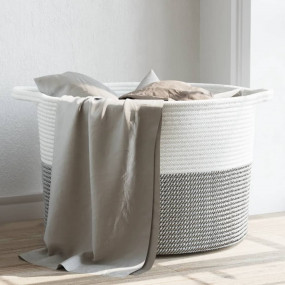 Laundry Basket Grey and White 21.7x14.2" Cotton