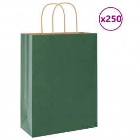 Paper Bags 250 pcs with Handles Green 26x12x35 cm