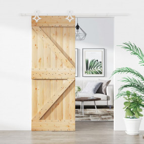 Sliding Door with Hardware Set 33.5x82.7" Solid Wood Pi...