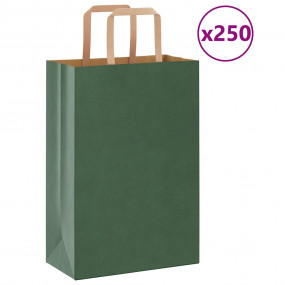 Paper Bags 250 pcs with Handles Green 21x11x31 cm