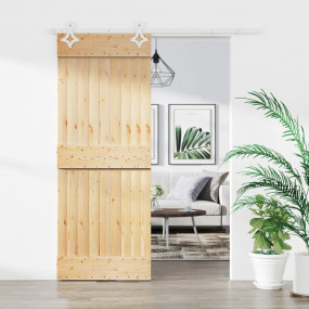 Sliding Door with Hardware Set 33.5x82.7" Solid Wood Pi...
