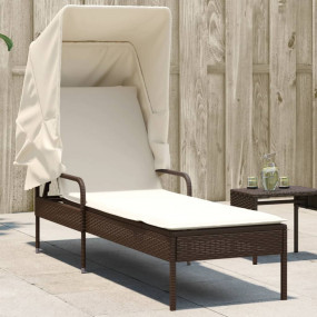Sun Lounger with Canopy Brown Poly Rattan