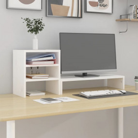 Monitor Stand White 31.9x7.9x11.8" Solid Wood Pine