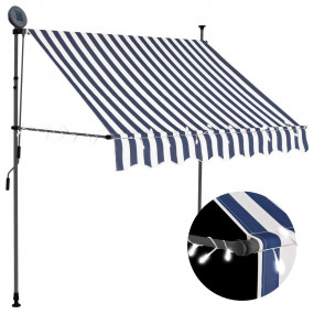 Retractable Awning Blue and white Polyester with PU coa...