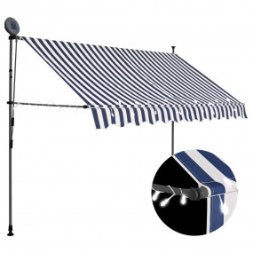 Retractable Awning Blue and White Polyester with PU coa...