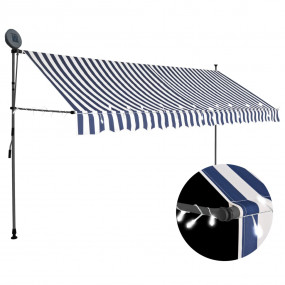 Retractable Awning Blue and white Polyester with PU coa...