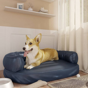 Dog Bed Dark Blue Faux Leather Dog Bed Rectangular Mode...