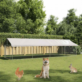 Dog Kennel Silver Galvanized steel, polyethylene Large ...