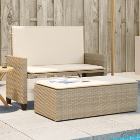 Patio Bench with Cushions and Footstool Beige Poly Ratt...