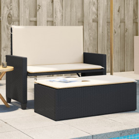 Patio Bench with Cushions and Footstool Black Poly Ratt...