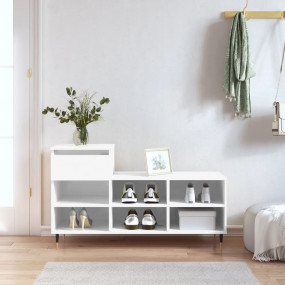 Shoe Cabinet High Gloss White 40.2x14.2x23.6" Engineere...