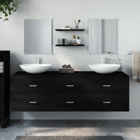 Bathroom Furniture Set Black Engineered wood, Glass Lar...