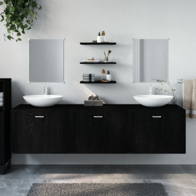 Bathroom Furniture Set Black Engineered Wood, Glass Lar...