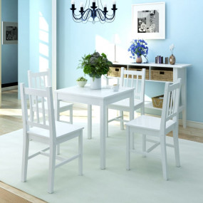 Dining Table And Chair White Pinewood Compact Durable