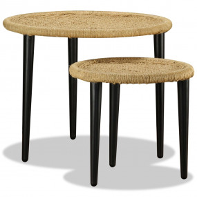 Coffee Table Set of 2 Natural Beige Steel, Jute One Siz...