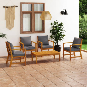 Garden Lounge Set Dark grey, Natural wood
