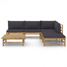 Garden Lounge Set Dark Grey, Bamboo Bamboo, Fabric (100...