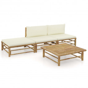Garden Lounge Set Cream white, Bamboo Bamboo, Fabric (1...