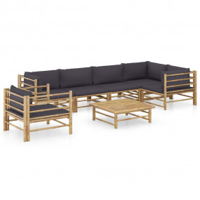 Garden Lounge Set Dark Grey Bamboo, 100% Polyester Medi...