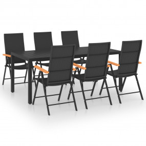 Dining Set Black and Brown WPC, Aluminum, PE Rattan 7 P...