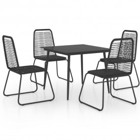 Dining Set Black PVC Rattan, Powder-Coated Steel, Glass