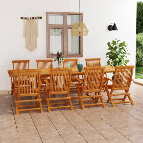 Garden Dining Set Warm brown Teak wood Large Foldable