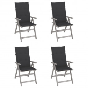 Garden Chair Set of 4 Grey Solid Acacia Wood, 100% Poly...