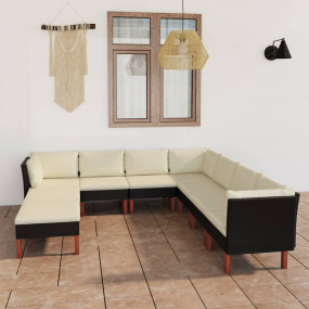 Garden Lounge Set Black and Cream White