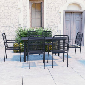 Garden Dining Set Black Powder-coated steel, glass, cot...