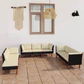 Garden Lounge Set Black, Cream White