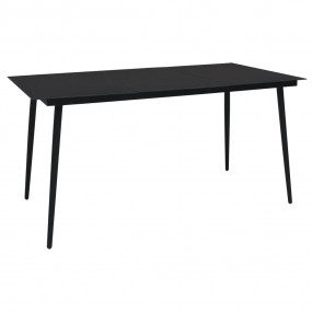 Dining Set Oak and black Poly rattan, powder-coated ste...