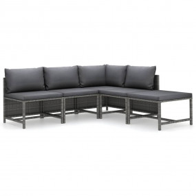 Garden Lounge Set Grey PE (polyethylene) rattan, powder...